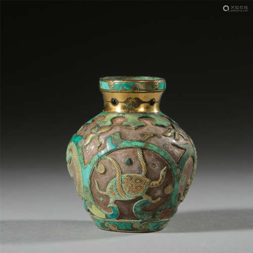 CHINESE GOLD TURQUOISE INLAID WATER POT