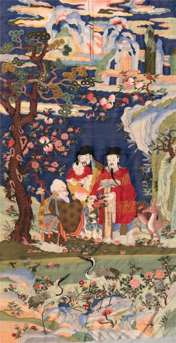 CHINESE EMBROIDERY KESI FIGURES UNDER TREE TAPESTRY