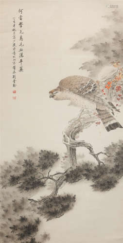 CHINESE SCROLL PAINTING OF EAGLE ON TREE