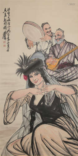 CHINESE SCROLL PAINTING OF GIRL DANCING