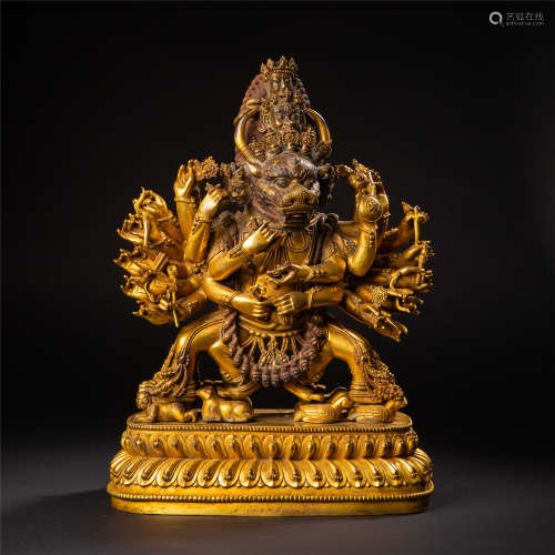 TIBETAN GILT BRONZE STANDING SAMANTAKA