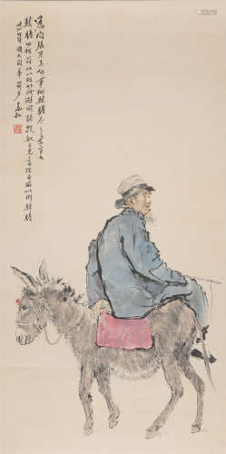 CHINESE SCROLL PAINTING OF MAN ON DONKEY