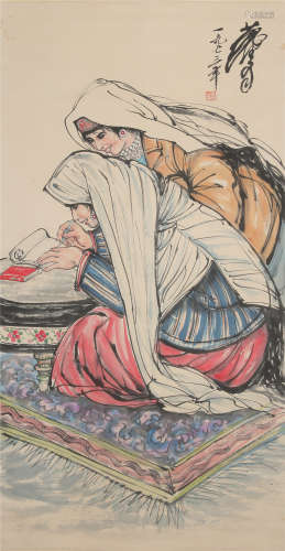 CHINESE SCROLL PAINTING OF TWO GIRL