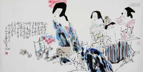 CHINESE SCROLL PAINTING OF BEAUTY GATHERING