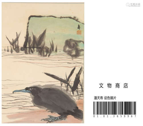 CHINESE SCROLL PAINTING OF BRID BY RIVER