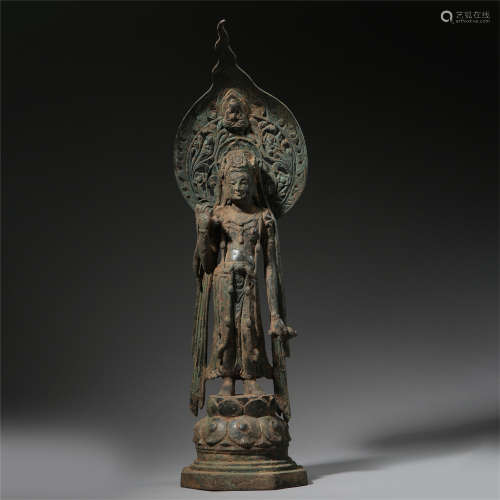 CHINESE ANCIENT BRONZE STANDING BUDDHA