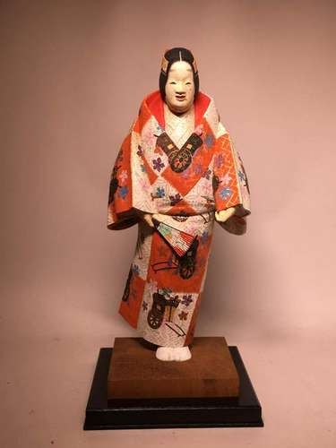 Japanese Polychrome Wood Carving of a Kubuki Actor