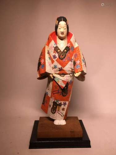 Japanese Polychrome Wood Carving of a Kubuki Actor