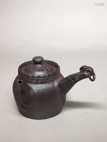 Japanese Bizen Terracotta Teapot with Ring Handle