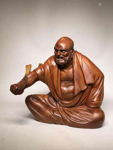 Japanese Carved Wood Damo Figurine