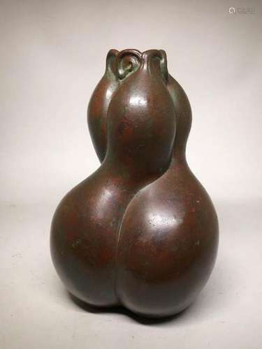 Japanese Art Deco Bronze Vase - Tripole Gourd Form