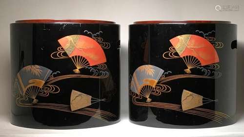 Pair Japanese Lacquer Hibachi