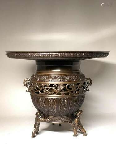 Japanese Bronze Ikebana with Fitted Box