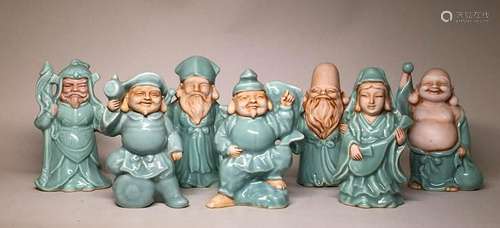 Japanese Celadon Porcelain Luck Seven Immortal - Set