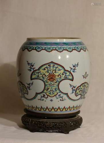 Chinese Doucai Porcelain Jar with Base