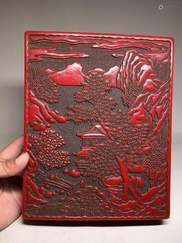 Asian Red Lacquer Box - Landscape