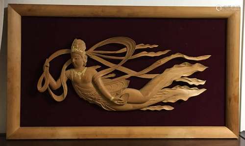 Rare Japanese carved Wood Kannon on Plaque