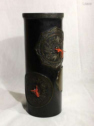 Japanese Bronze Vase - Mirror Motif