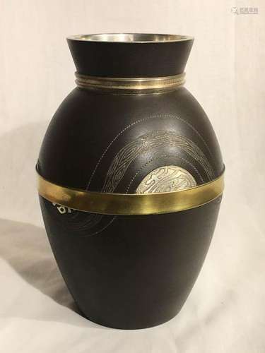 Japanese Vase with Silver Inlay - Modern Design