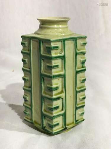 Chinese Yellow Green Square Porcelain Vase