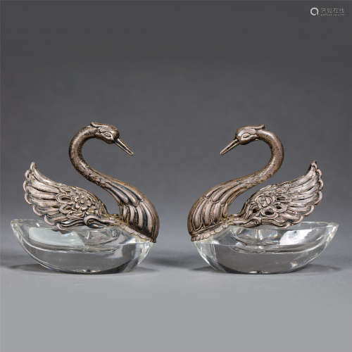 CHINESE SILVER ROCK CRYSTAL SWAN WATER POT