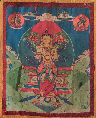 CHINESE EMBROIDERY THANGKA OF STANDING GUANYIN