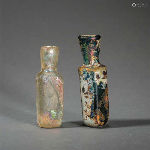 TWO CHINESE GLASS BOTTLES