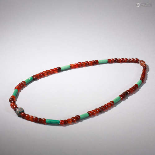 CHINESE ANCIENT AGATE BEAD NECKLACE