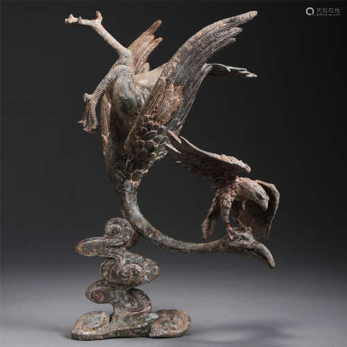 CHINESE ANCIENT BRONZE EAGLE AND BIRD TABLE ITEM