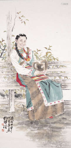 2004 何家英(款) 藏族少女設色紙本軸