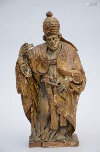 Petrus sculpted in wood, with remains of polychromy (17x30x43cm)