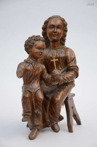 Wooden sculpture 'Madonna with child' (17x30x43cm)