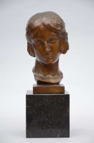 Leon Sarteel: women's bust in bronze on an art deco base (37cm)