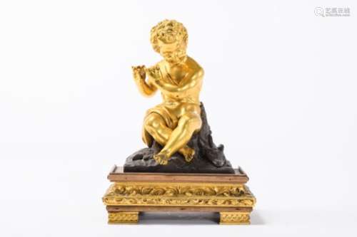 'Flute player' in gilt bronze on a wooden base (32cm)