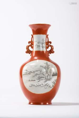 Chinese porcelain vase with 'winter landscapes', Qianlong mark (33cm)