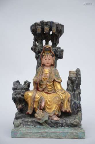 Chinese wooden polychromed sculpture 'guanyin' (48cm)