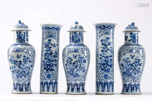 A set of five large vases in Chinese blue and white porcelain 'butterflies', 19th century (*) (