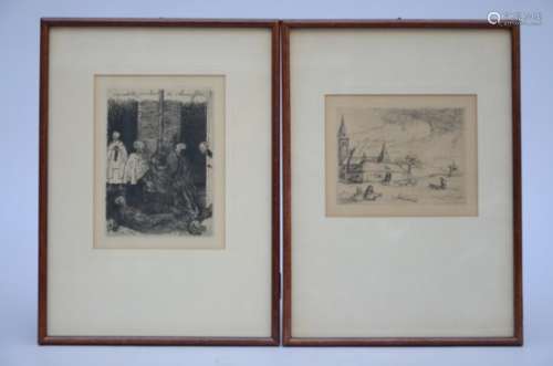 Lot: 2 engravings (Ensor en Jacob Smits) (12x9cm)