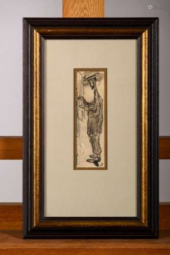 Jules De Bruycker: drawing 'portrait of an artist' (5x16cm)