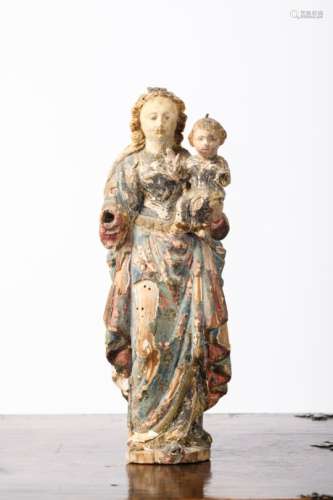 A polychromed wooden sculpture 'Madonna and Child', Mechelen 16th century (34cm)