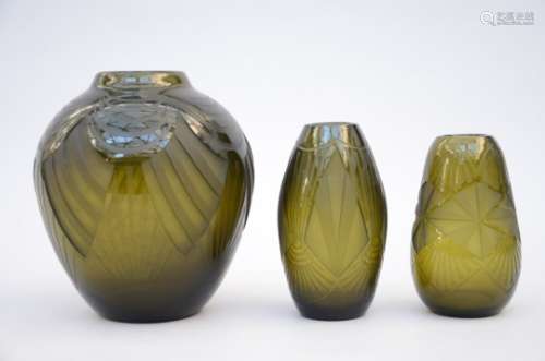 Lot: three glass vases by Legras (26cm)