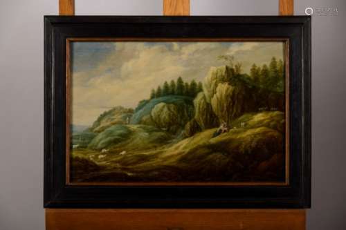 Anonymous (17th century): painting (o/p) 'shephards in a rock landscape' (60x39cm)