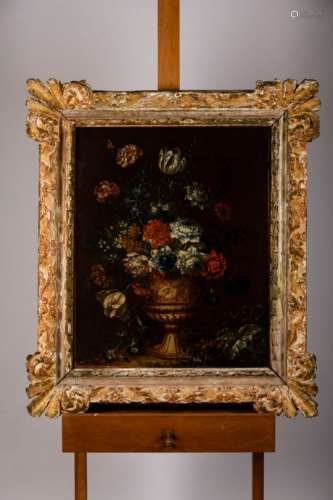 Anonymous (17th century): painting (o/c) 'still life with flowers' (illegible signature) (82x65cm)