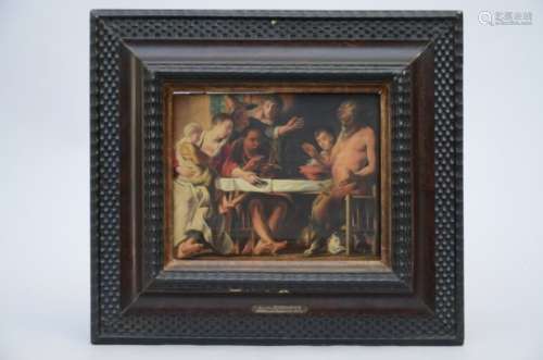 Anonymous (17th century, circle of Jacob Jordaens): painting (o/p) 'Satyr and peasants' (25x20cm)