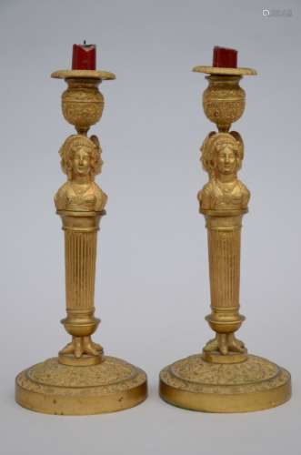 Pair of gilt candlesticks 'caryatids', 19th century (32cm)