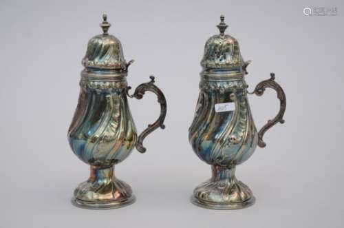 Pair of silver lidded pots in Louis XV style (20cm)