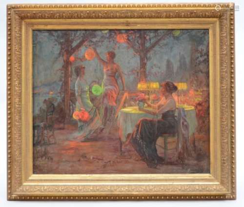 Max Carlier: painting (o/c) 'preparing for the party' (55x45cm)