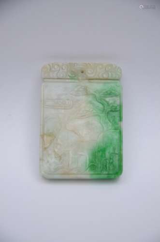 Jadeite plaque 'landscape and calligraphy' (4x5cm)