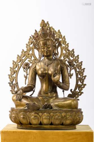 A monumental Tibetan bronze sculpture 'green tara' (111cm)