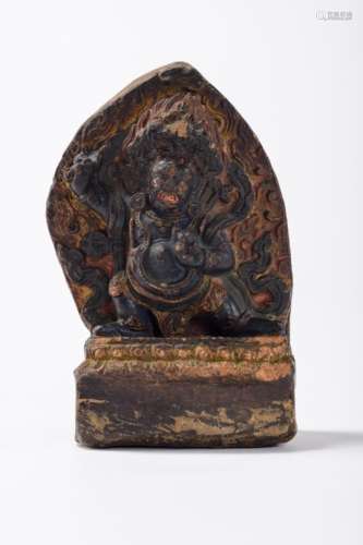 Tibetan tsatsa sculpture 'Vajrapani', 18th - 19th century (inscriptions) (7x9x15cm)